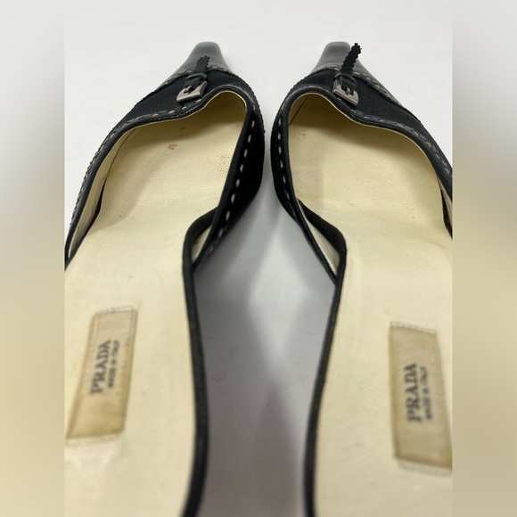 Vintage Prada Mule Heel black Leather and Canvas Buckle Pointed Toe size 37 - Picture 8 of 8